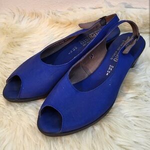 MEPHISTO Blue Leather Peep Toe Sling Back Sandals